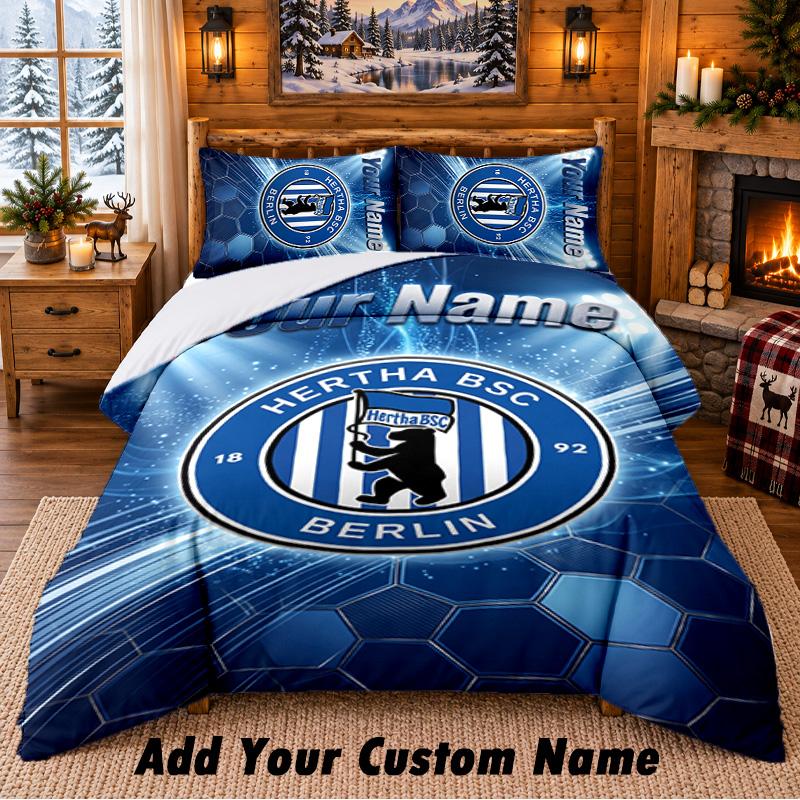 Hertha BSC Ensemble de literie à motif 3 pièces Nom personnalisé, Drap de lit et taies d'oreiller pour chambre à coucher à la maison