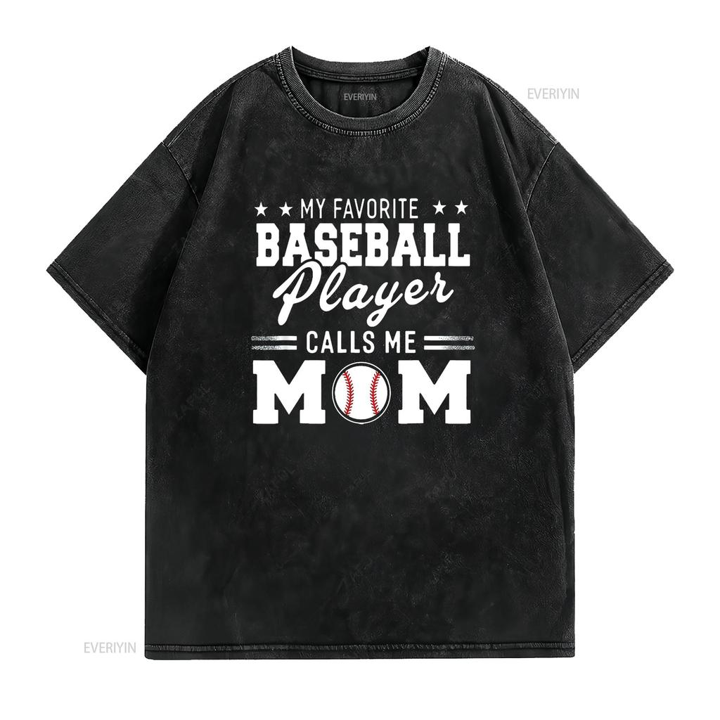 Unisexs My Favorite Baseball Player Calls Me Mom T Shirt Mothers Day Black 2xl Vintage Washed Slightly Stretched Casual