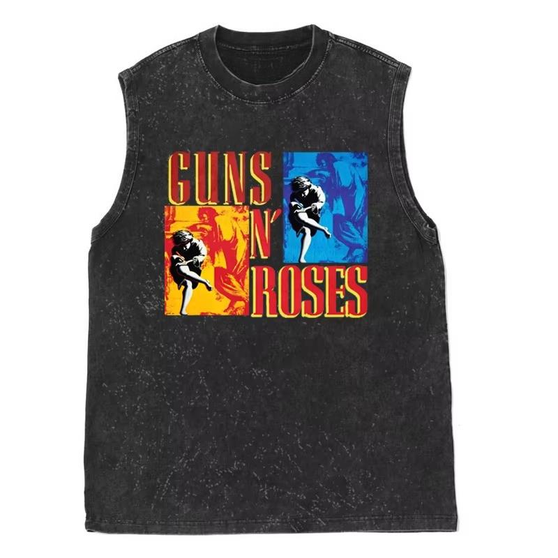 Vintage Washed Cotton Guns N Roses American Retro Rock Old Sleeveless Vest Men's Women's T-shirt Tank Tops Clothing