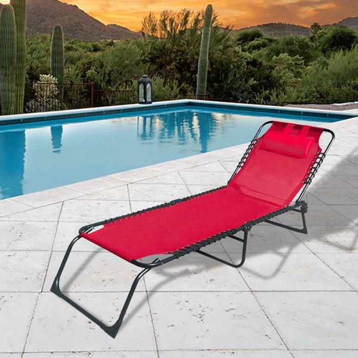 Chaise Longue Pliante Rouge | Chaise Longue Jardin Exterieur 190 x 27 x 58 cm | Chaises Longues Pliantes Extérieur - Marbueno
