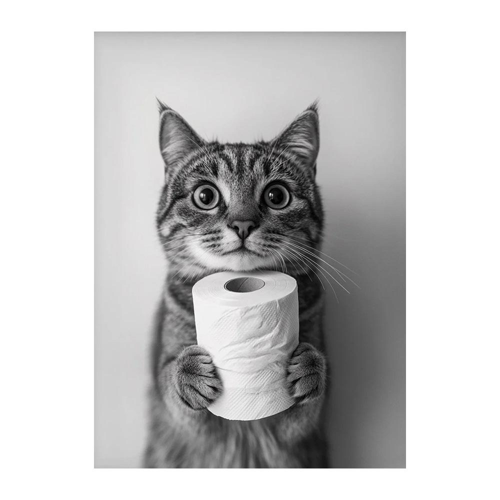 Highland Cow Otter Cat Raccoon with Toilet Paper Poster Print Canvas Painting Bathroom Wall Art Funny Toilet Humor Home Decor