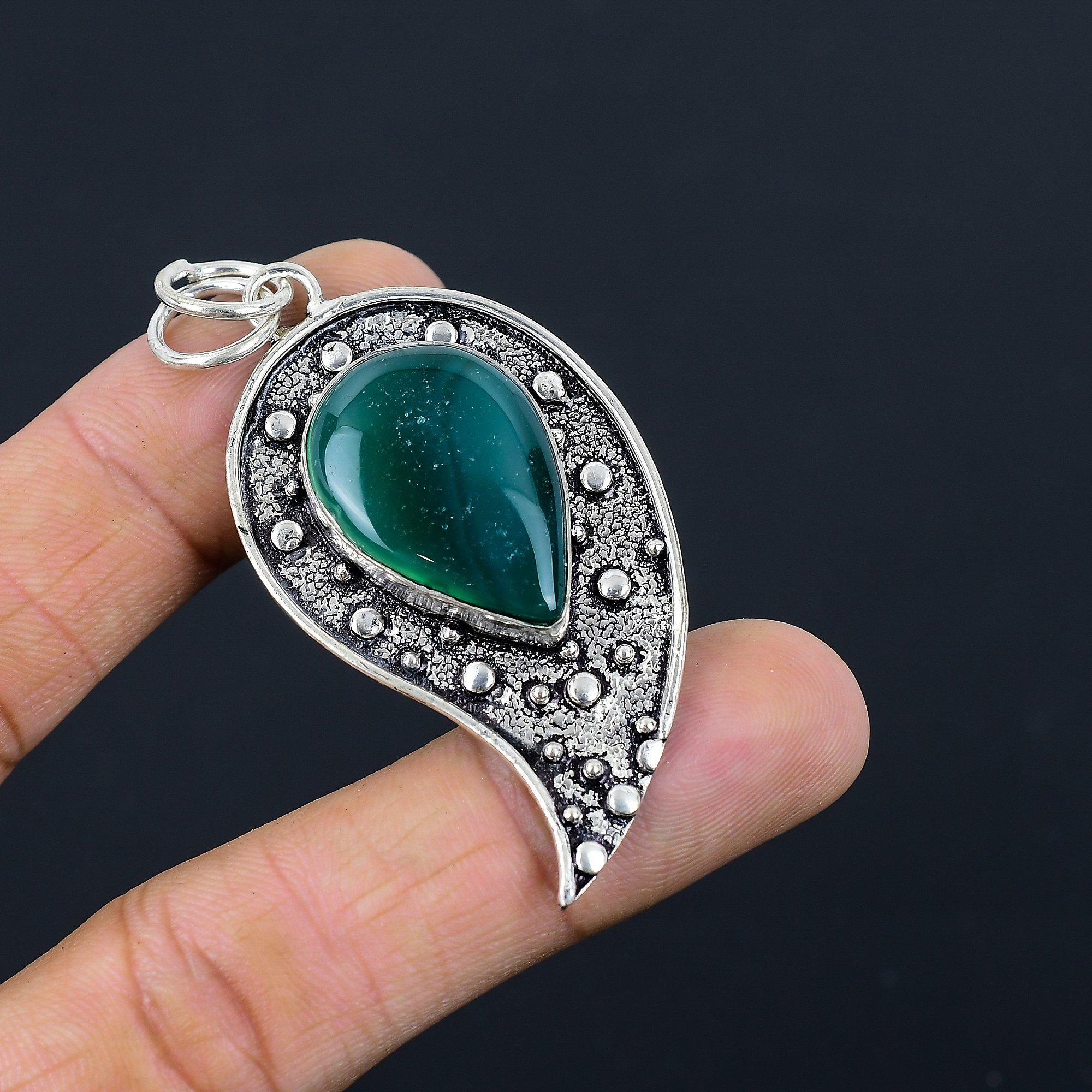 

Daughters Day Sale Sterling Silver Green Onyx Gemstone Mother Pendant Jewelry