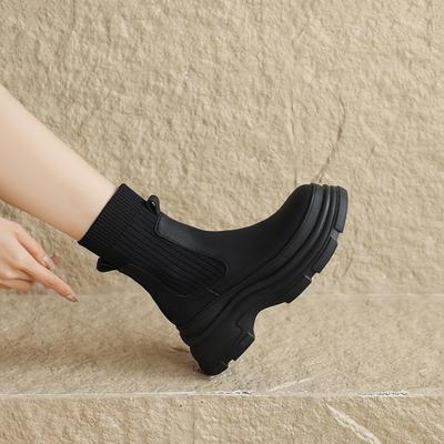 Plateau Kurzstiefel Damen Herbst und Winter 2024 neu Britischer Wind Wolle Muffinsohle Stiefel kleine elastische Stiefel