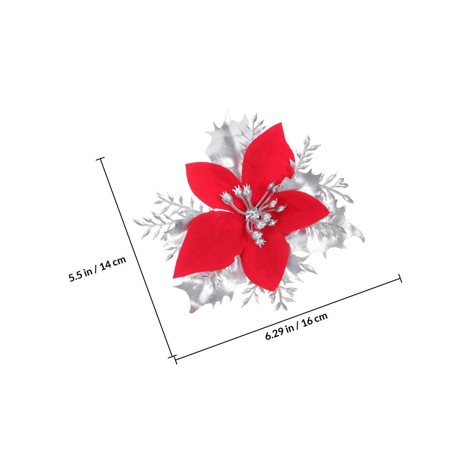 

6Pcs Realistic Christmas Flower Wreath Decor Artificial Poinsettias Holiday Tree Clips Glitter Red Floral Brooches Xmas Decor