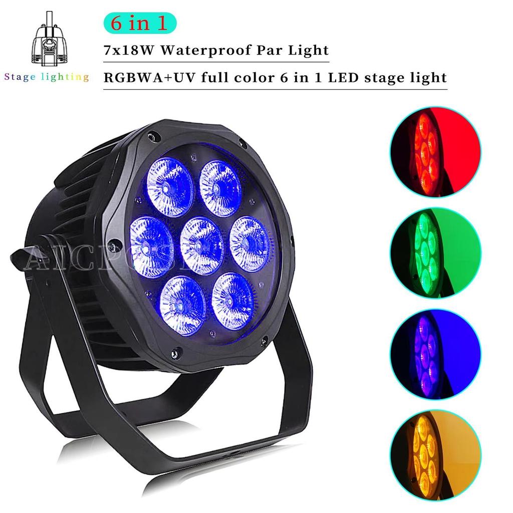 Waterproof 7x18W RGBWA UV 6 in 1 LED Par Light IP65 Outdoor Stage Light DMX Controlled Stage Lighting DJ atmosphere Disco Light