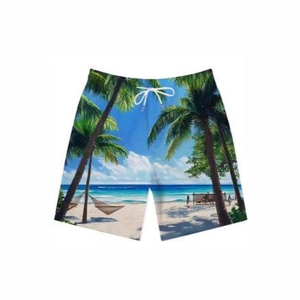 Men's summer tropical palm tree landscape print light breathable fabric suitable for vacation casual wear shorts