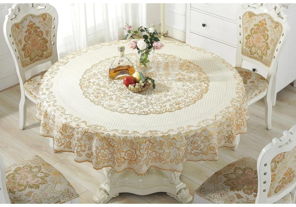 Large Round Table Water-proof Oil-proof Anti-scald Round Domestic Living Room Disk Table Hot Stamping Tablecloth Hotel Article