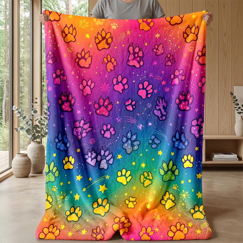 Rainbow Paw Prints Theme blanket Lightweight Warm Flannel Blanket Decorative Throw Blanket for Home Decoration