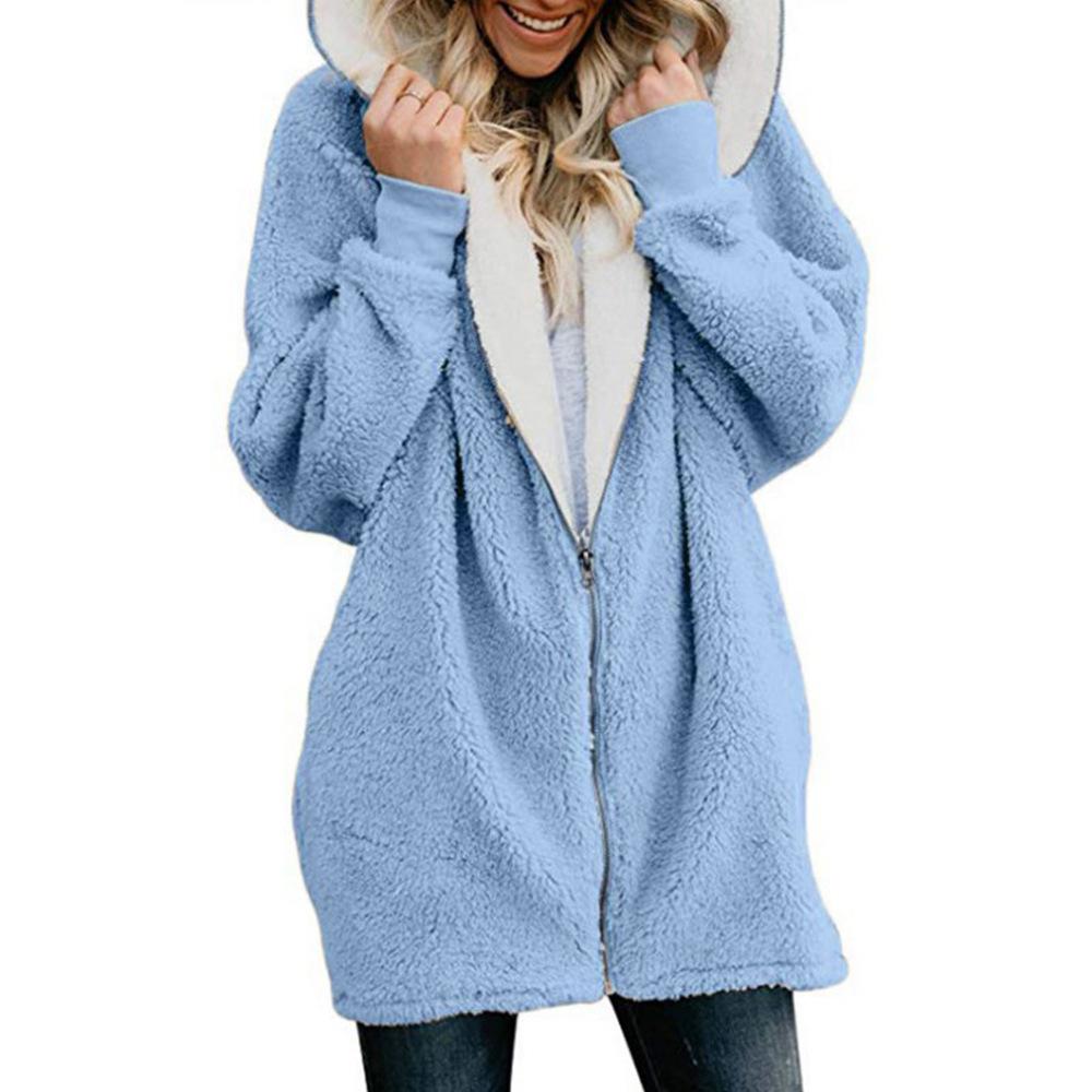 Fashion Solid Color Long-sleeved Hooded Knit Cardigan Jacket Winter Warm Zipper Coat