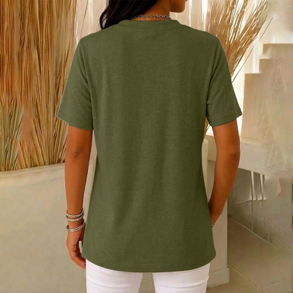Women's Loose Casual V-Neck Button-Up Short-Sleeve T-Shirt