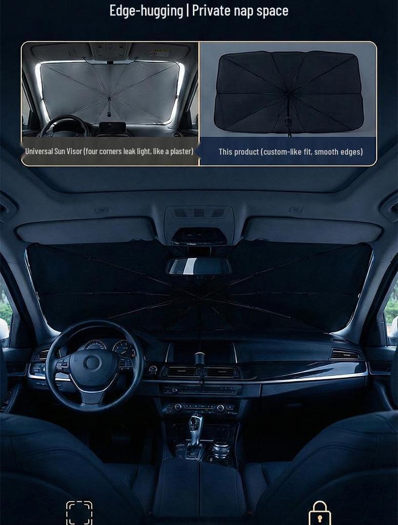 Car Sunshade Umbrella: Silver-Coated Heat Insulation & Anti-Glare Front Windshield Protector