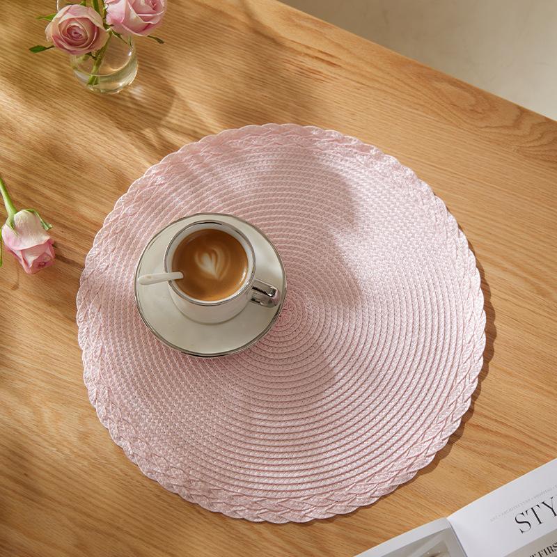 Daily minimalist double-layer twisted edge PP woven placemat, round dining table mat, heat-insulated, heat-resistant table mat, heat-insulated table