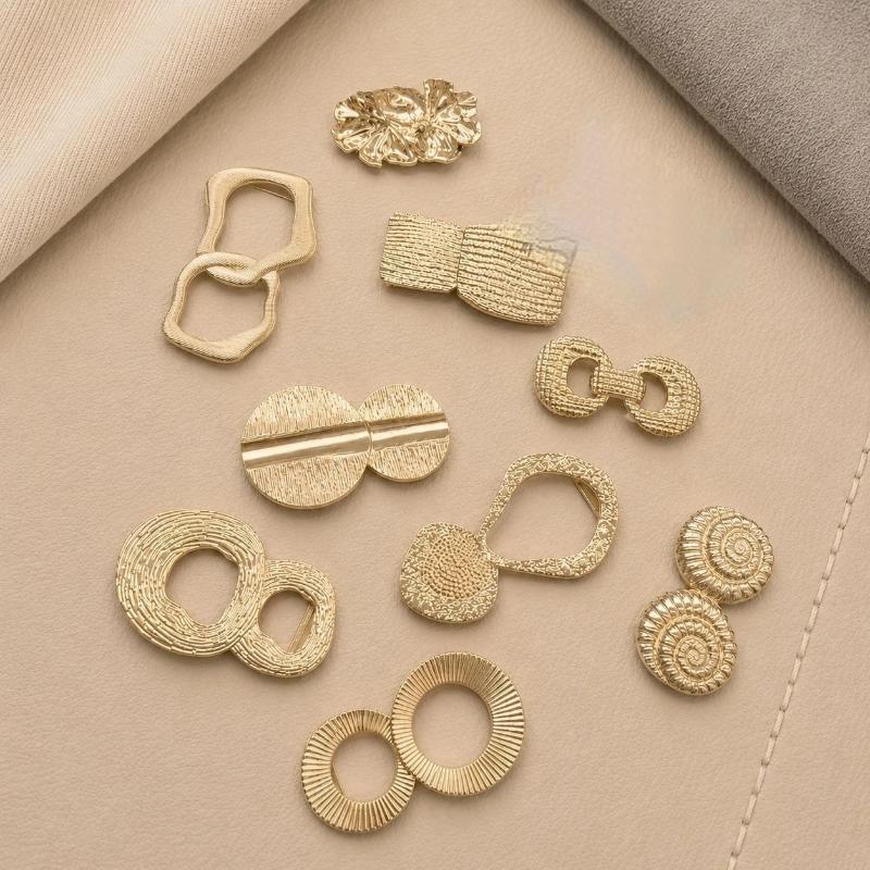 Assorted Gold Metal Irregular Shaped Buckles Textured Surface For DIY Sewing Scarf Belt Clothing Decor Craft Projects