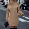 Autumn Winter Casual Loose Mini Dress Fashion Long Sleeve Elasticity Sweater Dresses Turtleneck Solid Off-shoulder Knitted Dress