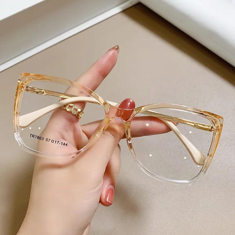 Fashion  Large Frame Transparent Gradient Glasses Frame Leopard Print Ins Style Eye Glasses Frames For Women Eyewear