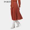 Ports Brick Red Taupe Pleated Midi Skirt