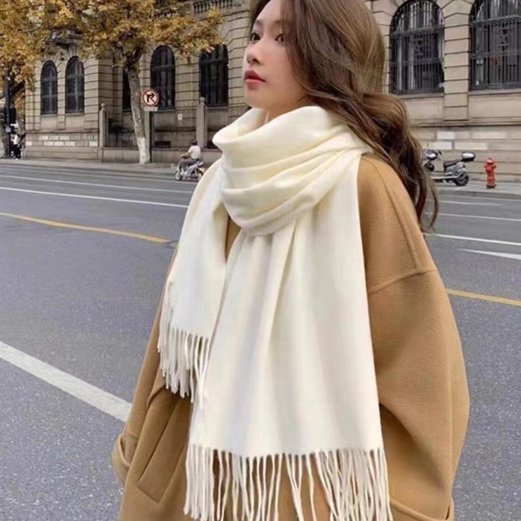 Cashmere Scarf Red Gray New Year High-End Solid Color Versatile Warm Scarf