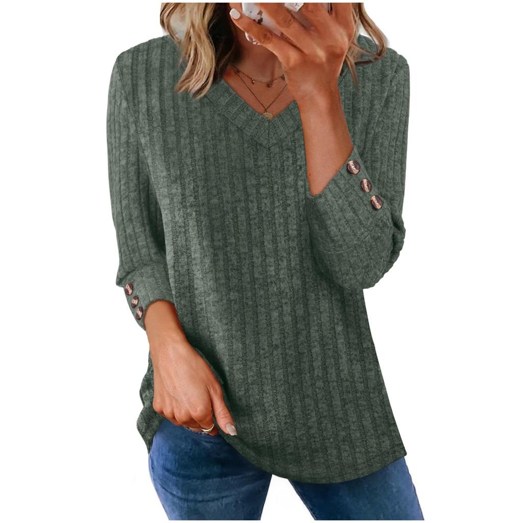 Women's T Shirt Tee Button 3/4 Sleeve Tunic Daily Weekend Fashion Basic V- Neck Regular Top