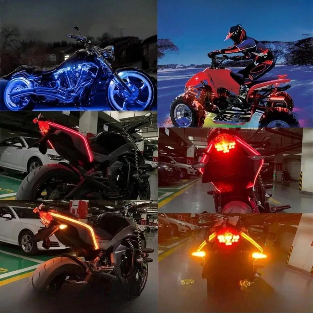 2PCS LED DRL Kit – Flexible Waterproof Daytime Running Lights (White), Turn Signal (Yellow), & Brake Lights (12V) for Cars