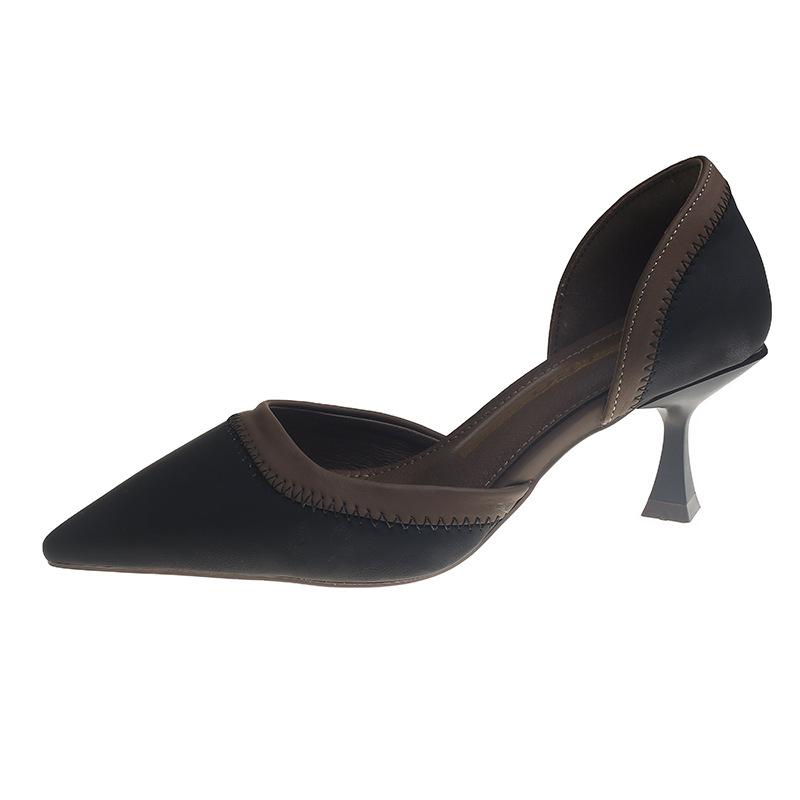 

Остроконечные французские новые цветные туфли на высоком каблуке женские летние туфли-шпильки на среднем каблуке нишевый дизайн темперамент знаменитости женская обувь 34 чёрный