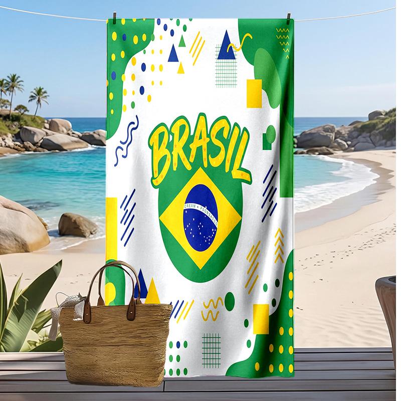 Brasilien Fußball Druck Strandtuch Schnelltrocknend Super Saugfähig Weiches Badetuch zum Schwimmen Strand Reisen Fan Souvenir Geschenk