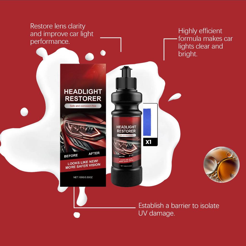 Cura dei fari dell'auto, rimozione, schiaritura, pulizia, ingiallimento, lucidatura e crema