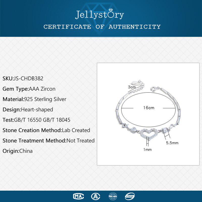 Tancise Fashion 925 Silver Chain Bracelet for Women Heart-shape Creative Zircon Gemstone Link Bracelets Wedding Birthday Gift