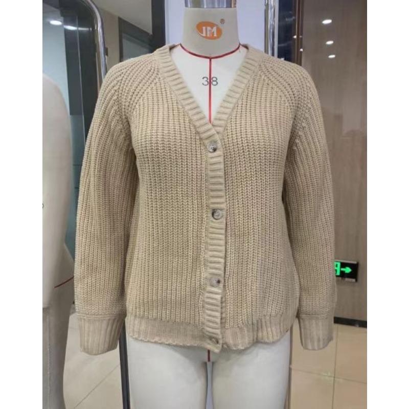 Autumn Winter Solid Color Simple Fashion Buttons Knitting Top Women Loose CasualCardigan Outwear Sweater