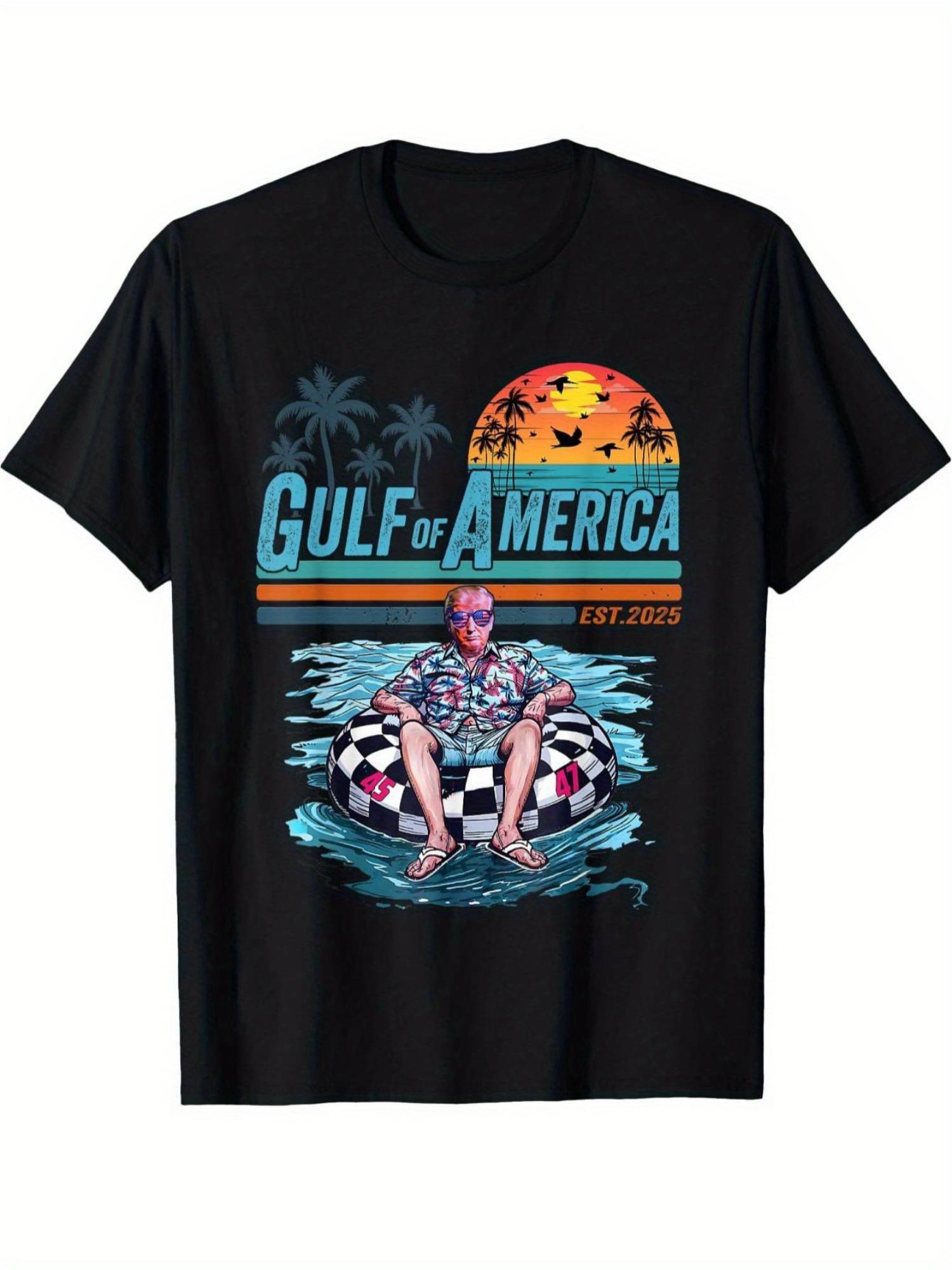 Gulf of America Tropical Print Cotton T-shirt - Black Casual Short Sleeve Tee with Palm Trees S