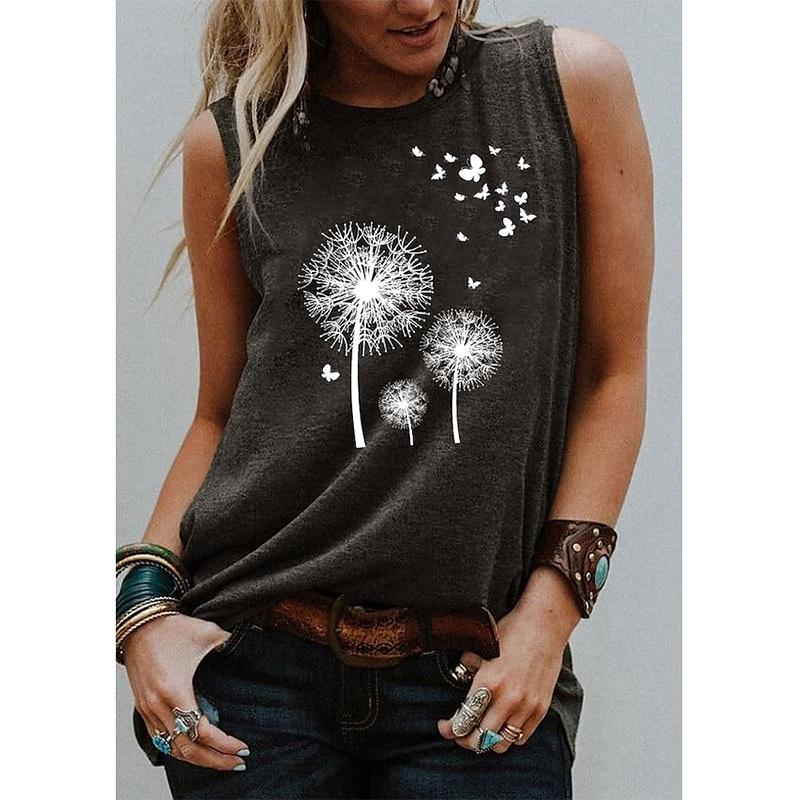 

Женская футболка без рукавов с 3D-принтом одуванчиков, Y2K уличная мода, оверсайз жилет с круглым вырезом, с открытыми плечами, праздничная футболка, новая 2XL
