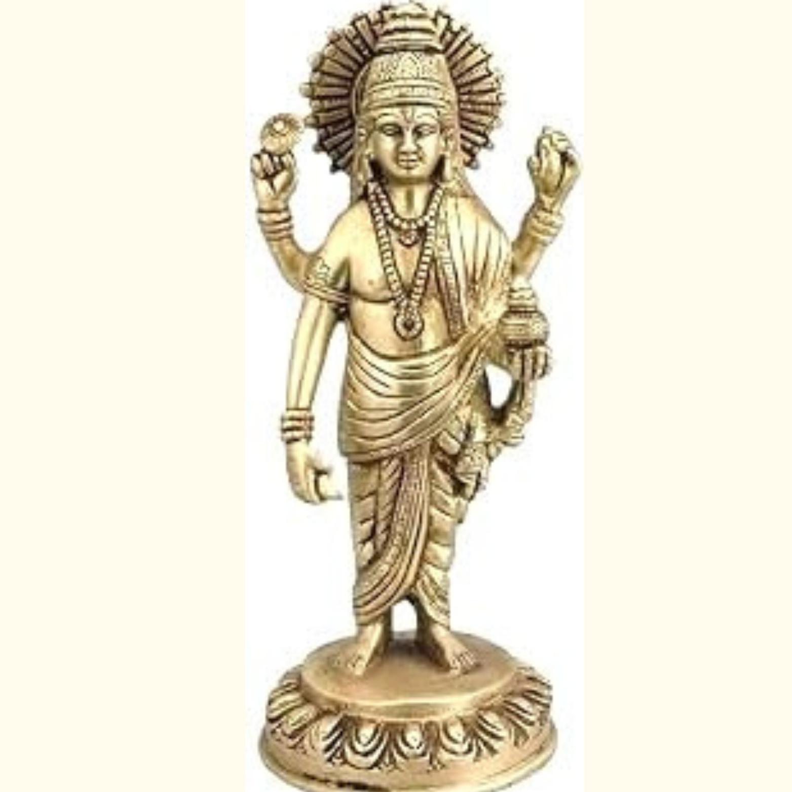 Статуэтка Дханвантри Джи, Идол Васту для Дома и Офиса, Латунная Статуэтка Васту, Золотой