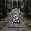 Spooky Holiday Exterior Decor Halloween Skull Tombstone, Stone Look Retro Gothic Resin Creepy Cemetery Scene Ornament Crow Gravestone for Outdoor
