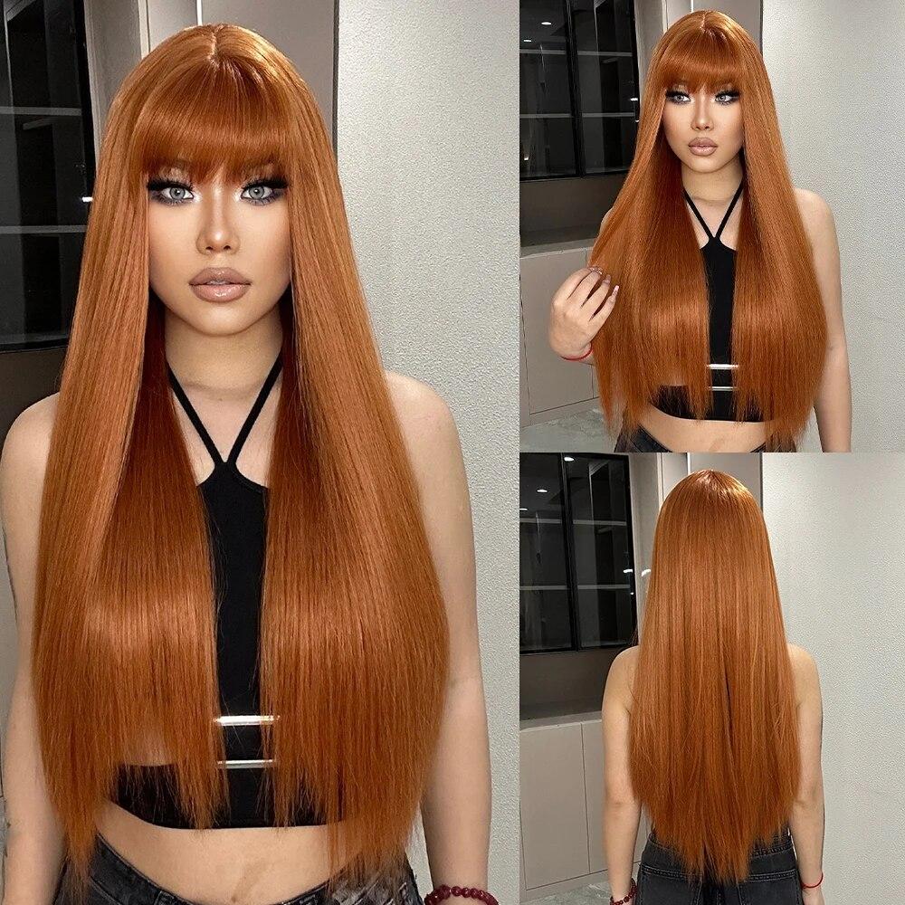 LOUIS FERRE Blonde Middle Part Synthetic Wigs for Women Girls Long Straight Natural Hair Daily Cosplay Heat Resistant Fiber Wigs