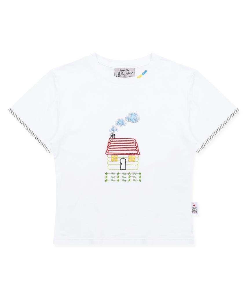 RuNaKi'Hu' Wxt098 Okaeri Check Applique T-Shirt (White)