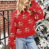 BITCED Women's Red Christmas Sweater with Deer Jacquard Pattern Relaxed Fit, Cute Long-Sleeved Pullover Knit