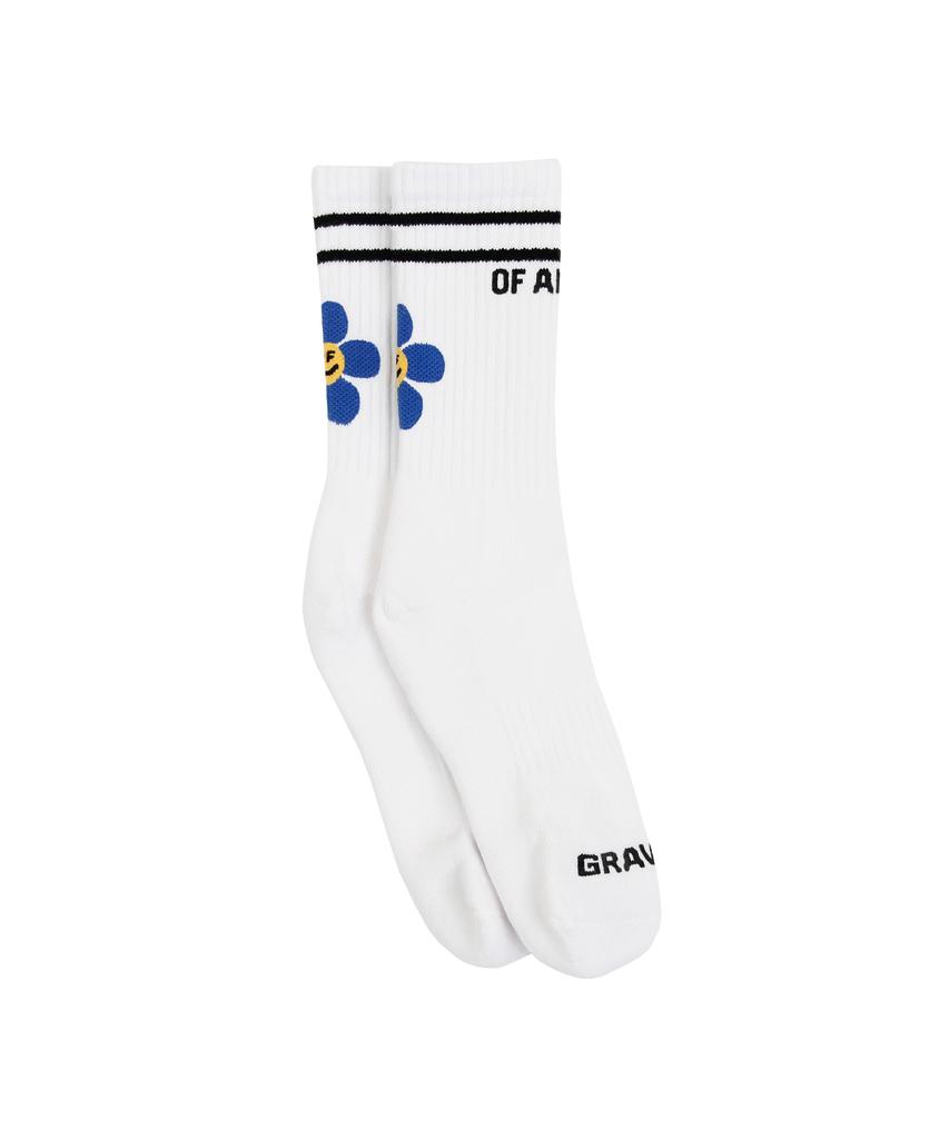 GRAVER [Unisex] Blue Flower Smile Logo Socks 1 Pack_White
