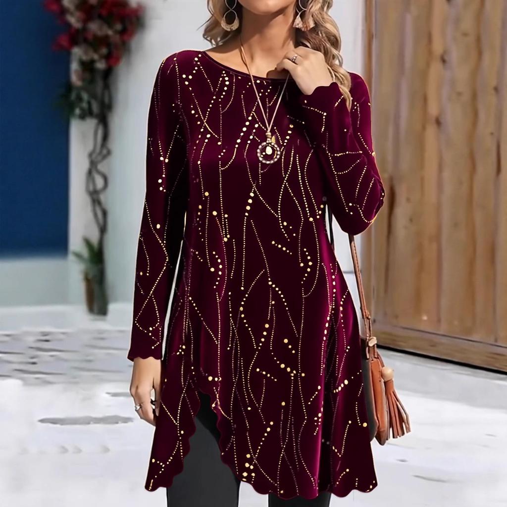 Elegant Cross-Border Women's Autumn/Winter Long-Sleeved Casual Print Dress