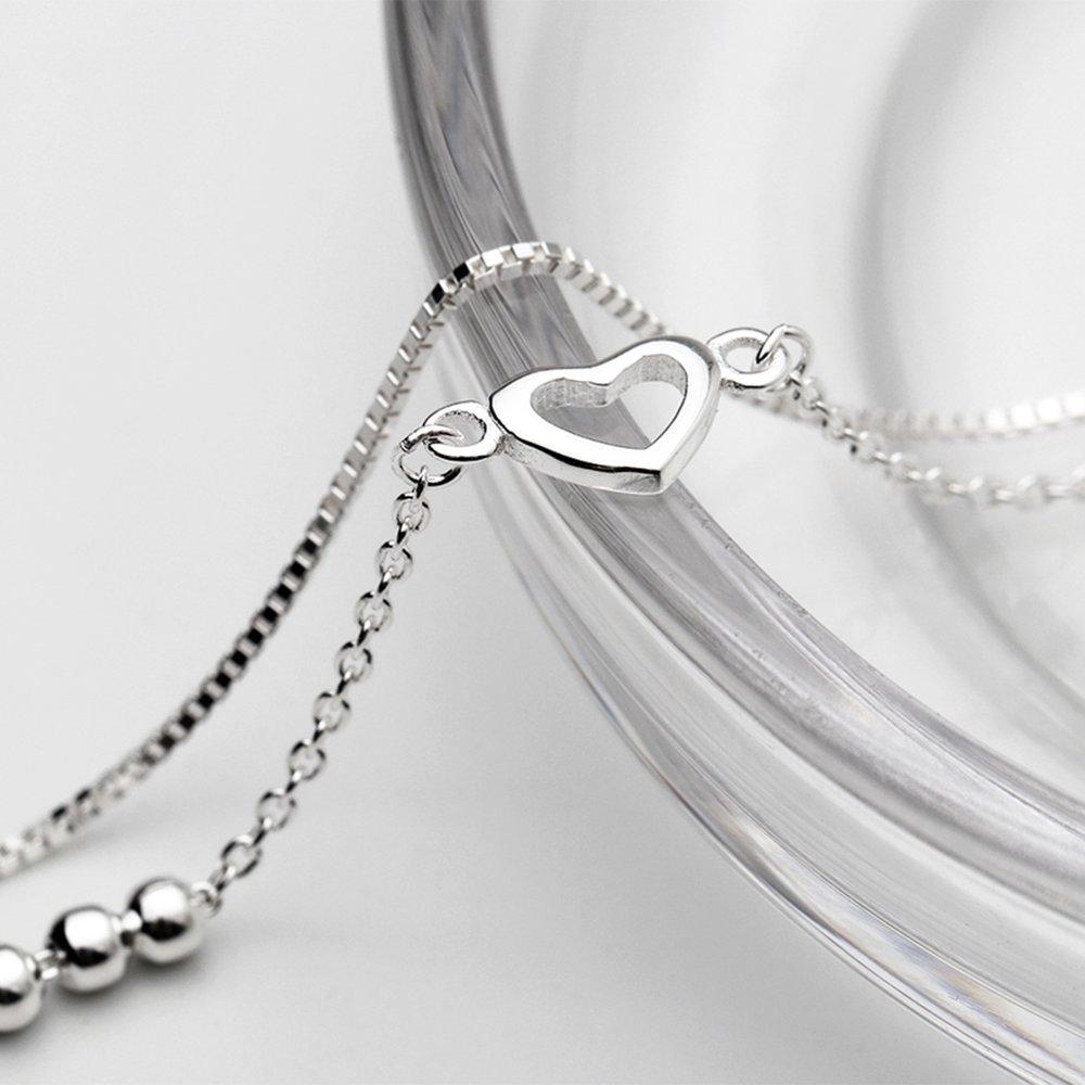 2-row chain heart ball silver bracelet