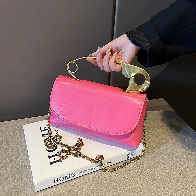 Metal Pin Design Women Crossbody Bags Fashion Pu Leather Female Purses And Handbags Chian Sling Bag Ladies Clutch Bag Bolsa