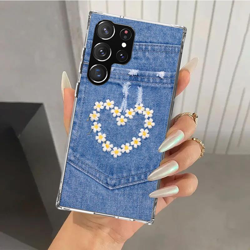 Jeans Cowboy Denim Printed Phone Case for Samsung Galaxy S26 S24 S23 Ultra S25 Edge S22 S21 Plus S20 FE + Soft Print Shell Funda