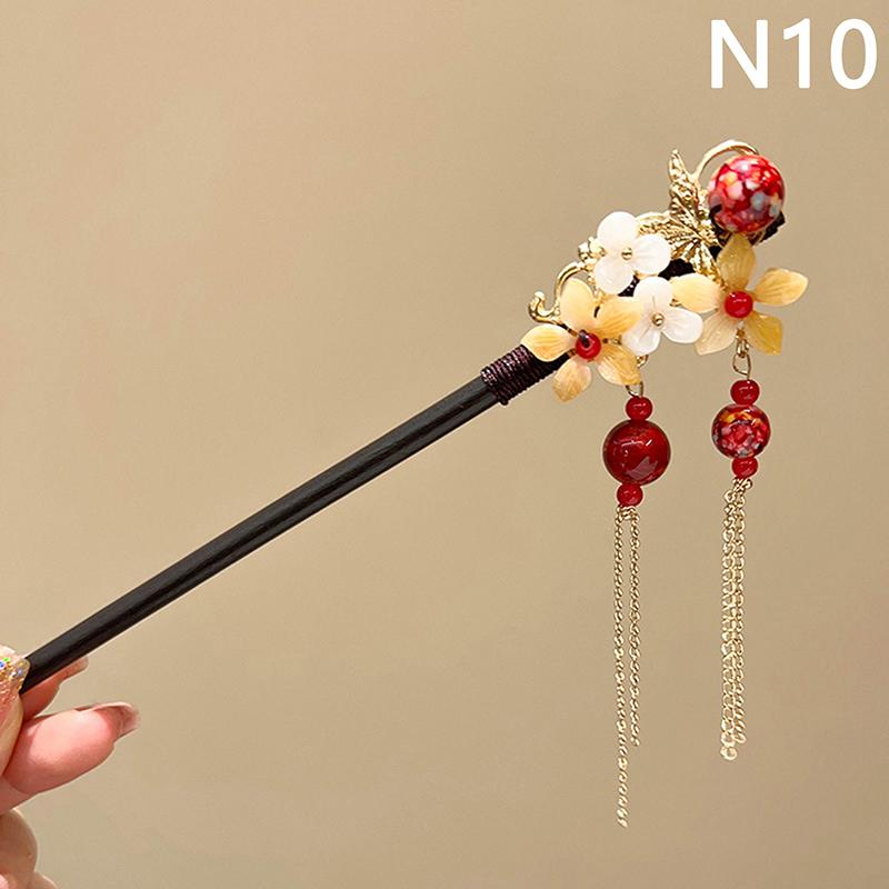

Chinese Style Luminous Pavilion Hair Sticks For Women Kids Retro Metal Wood Flower Tassel Hair Pin Clips Hair Accessories