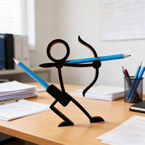 4Pcs 3D Printed Stickman Pen Holder Archer Sniper Swordsman Pencil Stand Home Office Desktop Decoration