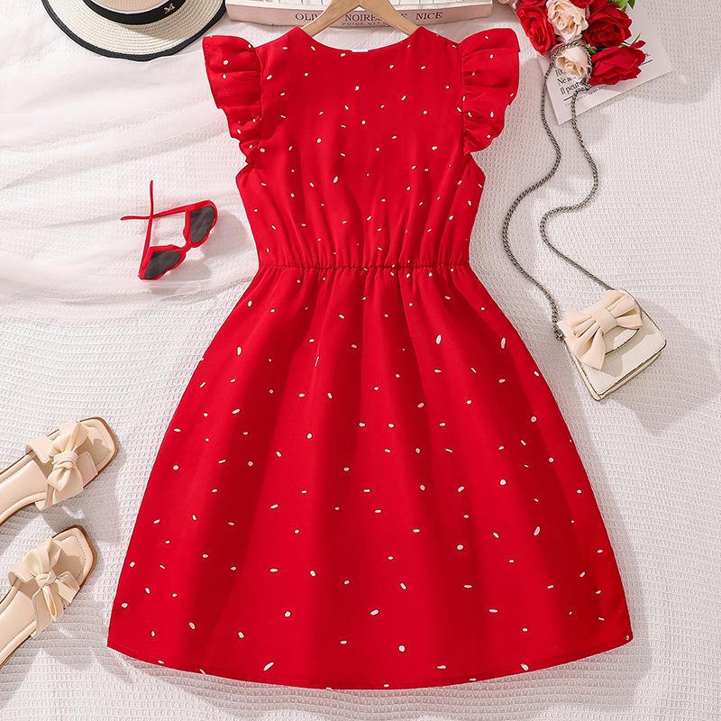 Rochie de fete Îmbrăcăminte pentru copii Vară Rochie de prințesă cu temperament retro cu mâneci fluturaș pentru fetițe