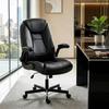 Ergonomic Office Chair, Desk Armchair with Flip-Up Armrests, Height-Adjustable, Tiltable, Black Leather Look