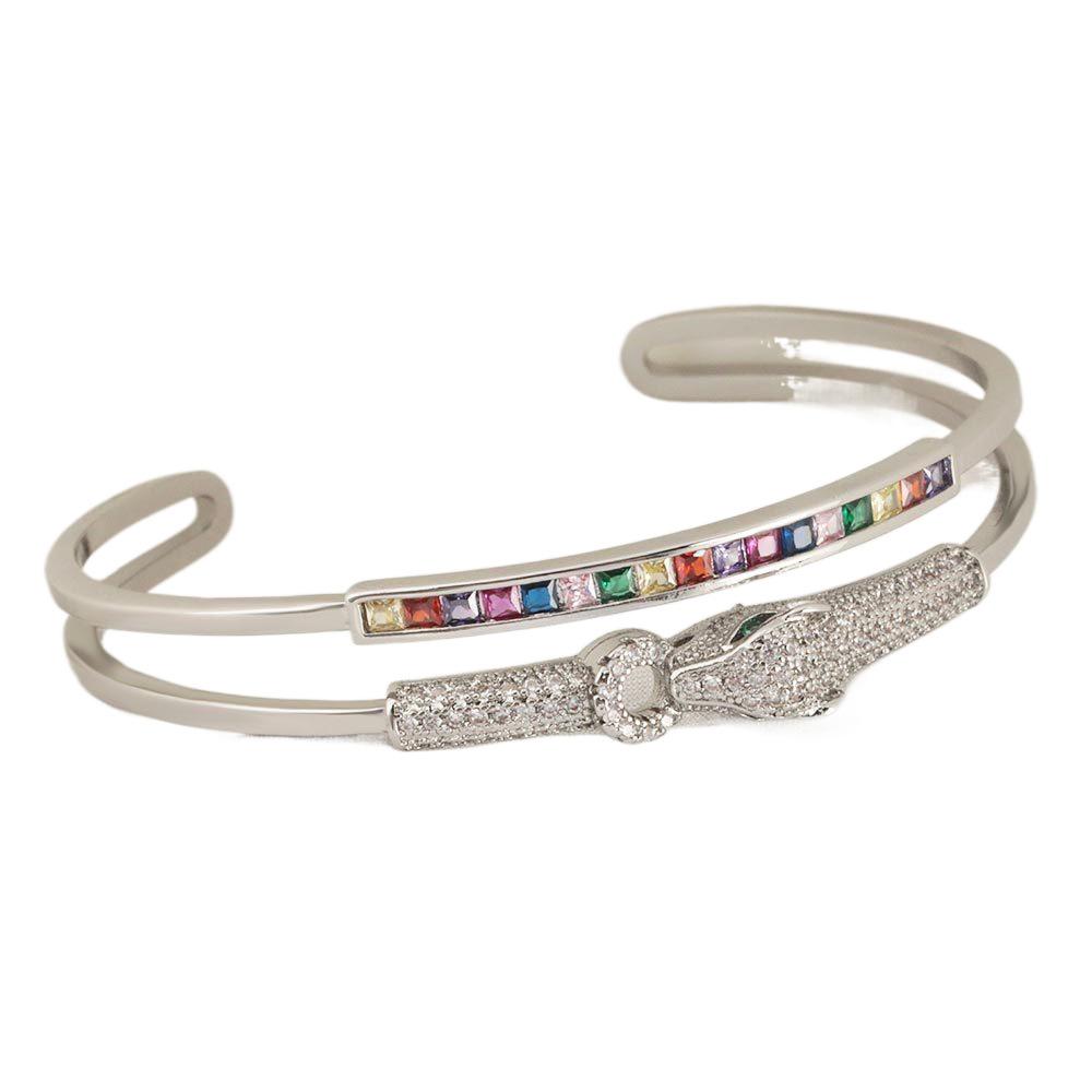 Fashion Light Luxury Zircon Leopard Geometric Open Bracelet Women's High-end Hip-hop Jewelry