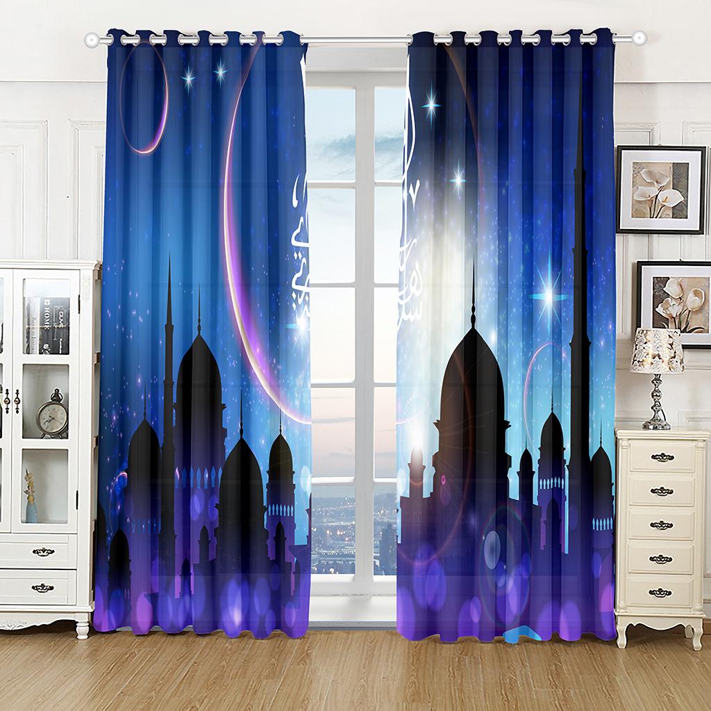 Islamic Traditional Festival Eid Curtain Luxury Living Room Bedroom Home Decor Shade Curtain 2 Panel Punch Hooks