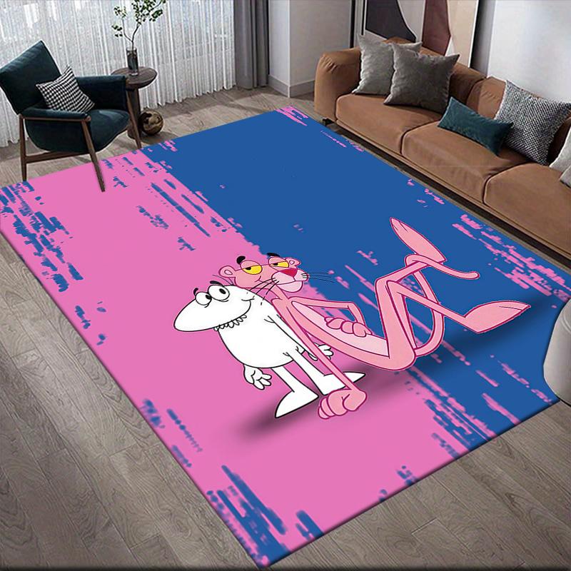 Der rosarote Panther Flanellmuster Quadratischer Teppich, Läufer, Teppich für Wohnzimmer Schlafzimmer Sofa Spielzimmer Dekor, Rutschfeste Fußmatte