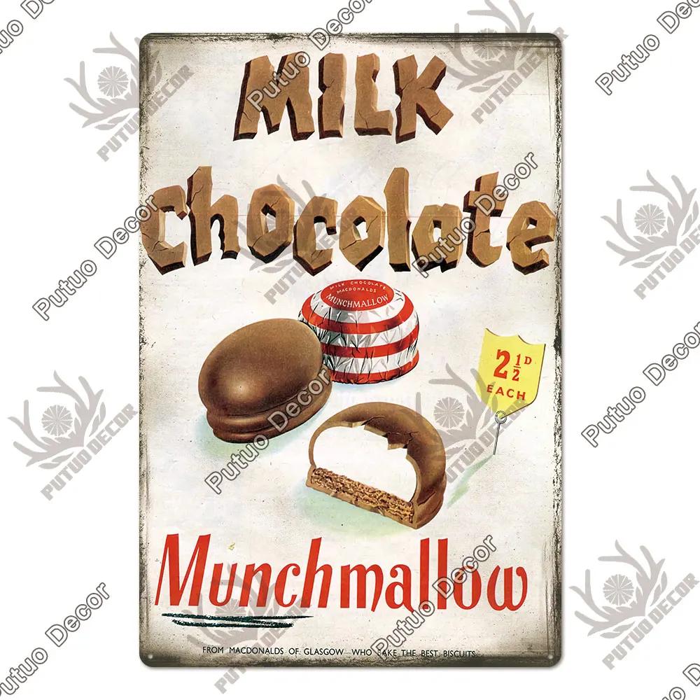 Putuo Decor Donuts Dessert Vintage Plaque Metal Plate Tin Sign Wall Art Decor Retro Poster for Kitchen Cafe Home Iron Painting