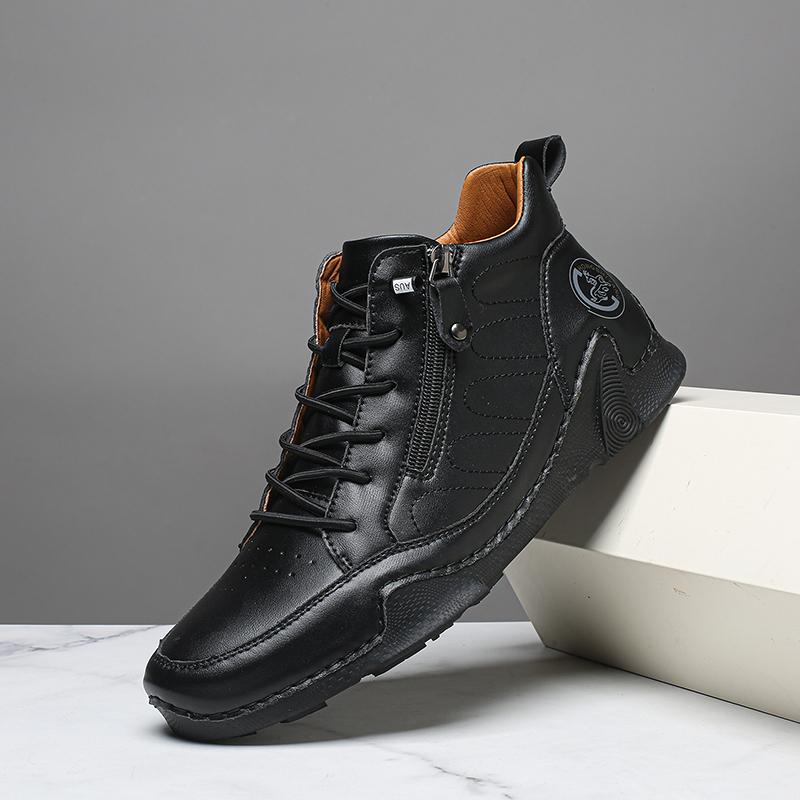 Genuine Leather Mens Ankle Boots Fashion Comfortable Men Casual Shoes Quality Handmade Work Boots Plus Size High Top Short Boots