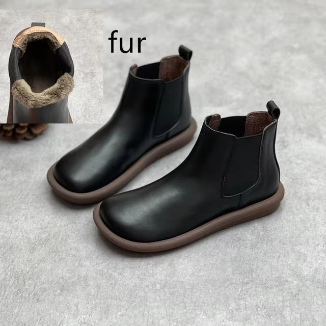 Fashion GKTINOO 2025 Autumn Winter New Genuine Leather Round Toe Chelsea Boots Casual Anti-slip Soft Sole Warm Women's Flat Boots